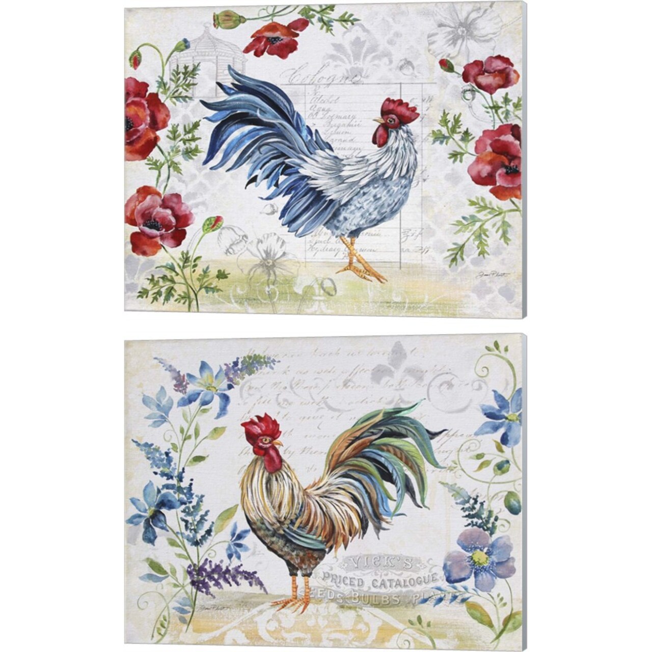 Seasonal Rooster B by Jean Plout 15" x 12" Canvas Wall Art (Set of 2)